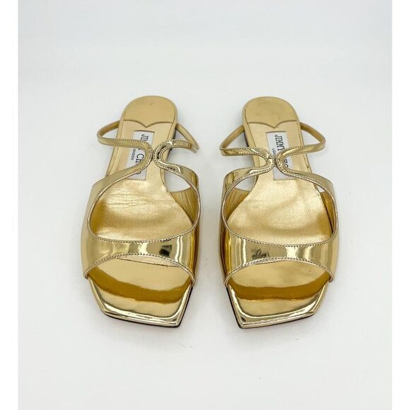 JIMMY CHOO Anise Gold Square Open Toe Flat Strappy Slip-On Sandals Size EU36 - Picture 3 of 10